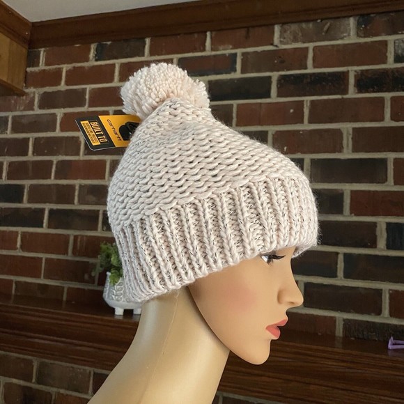 Carhartt Rib Knit Sherpa Lined  Pom Pom Beanie Hat Pink Salt One Size New - Picture 2 of 16